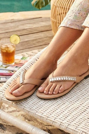 Beige Faux Leather Flats (3414)