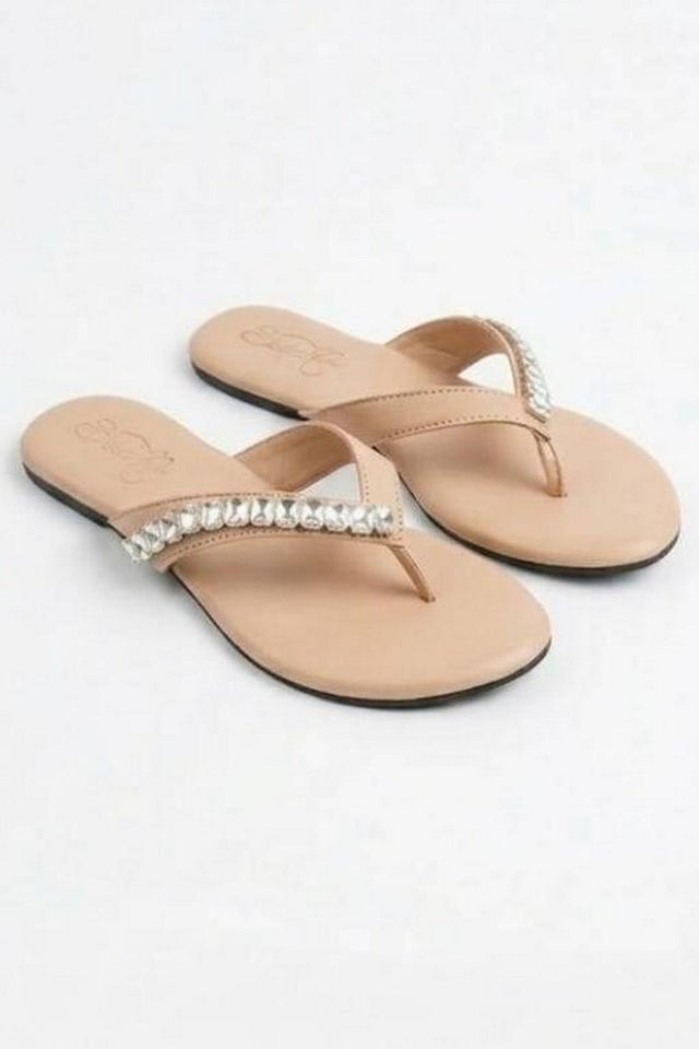Beige Faux Leather Flats (3414)