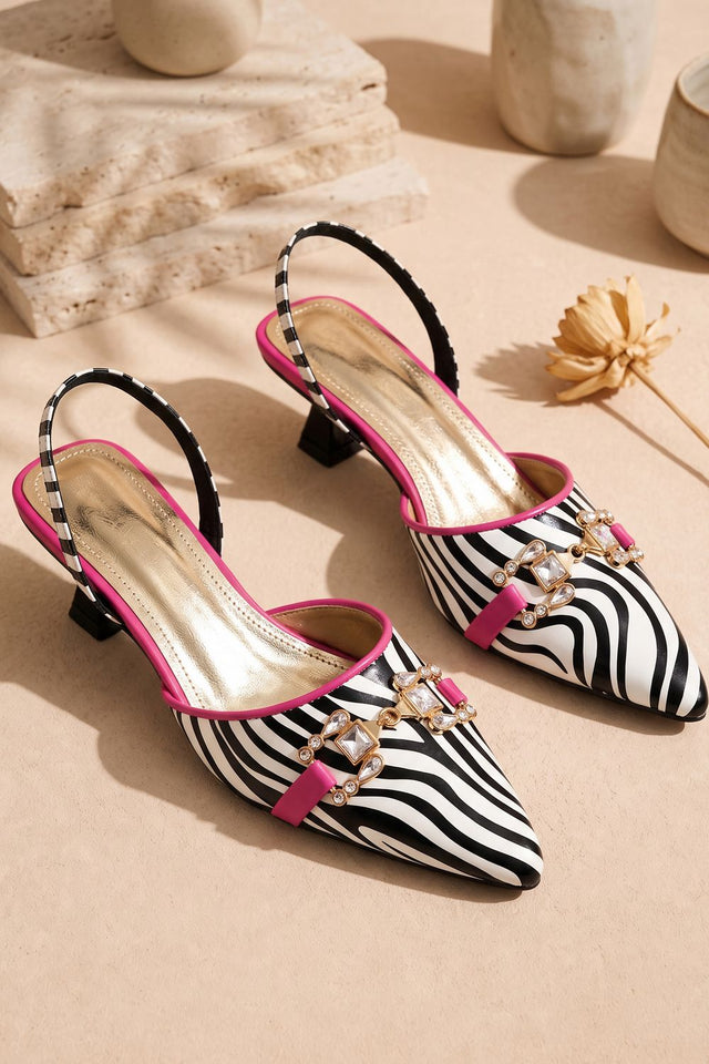 Multi Color Zebra Printed Faux Leather Pencil Heel (3418)