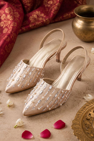 Gold Crystal Embellishment Faux Leather Pencil Heel (3419)