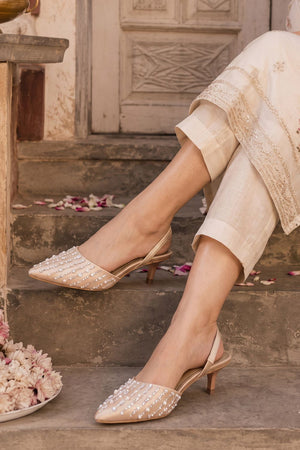 Gold Crystal Embellishment Faux Leather Pencil Heel (3419)