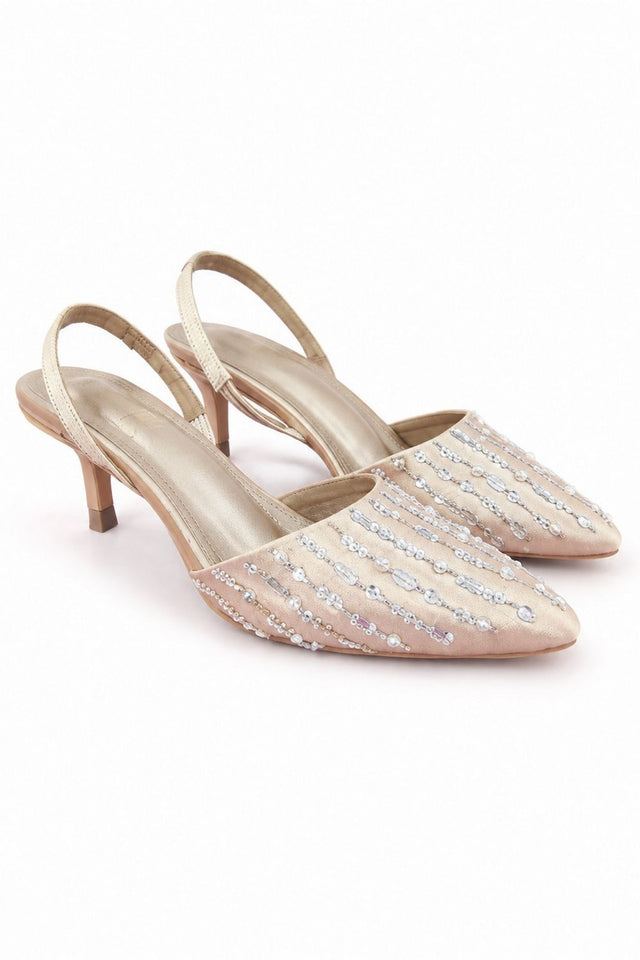 Gold Crystal Embellishment Faux Leather Pencil Heel (3419)