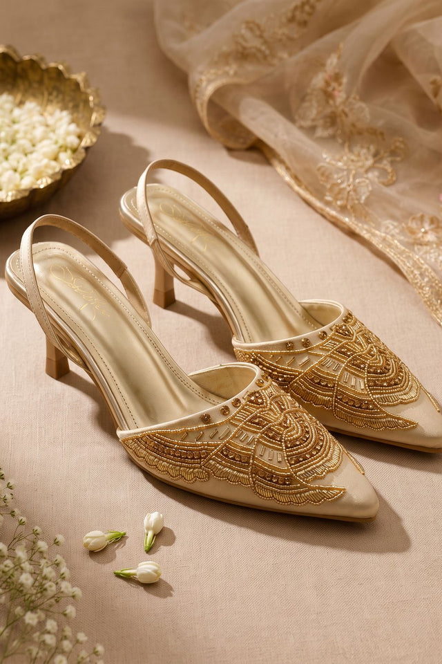 Gold Golden detailed Faux Leather Pencil Heel (3422)