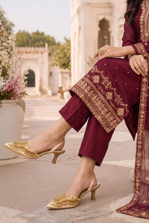 Gold Golden detailed Faux Leather Pencil Heel (3422)