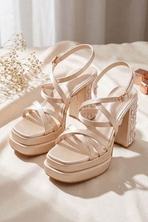 Gold Crystal Embellishment Faux Leather PlatForm Heel (3426)