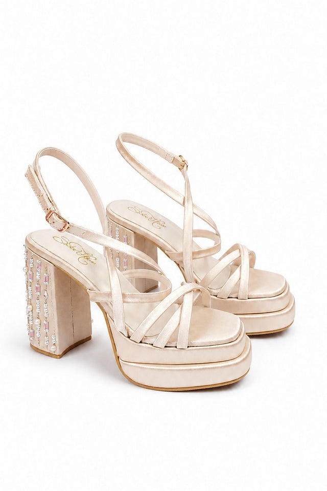 Gold Crystal Embellishment Faux Leather PlatForm Heel (3426)