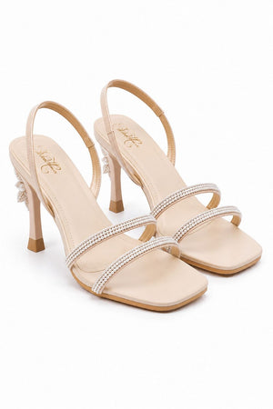 Cream Pearl Embellished Faux Leather Pencil Heel (3427)