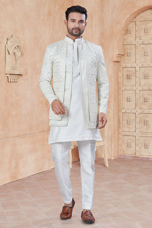 White Sequin with Embroidered Silk Kurta Pyjama Set