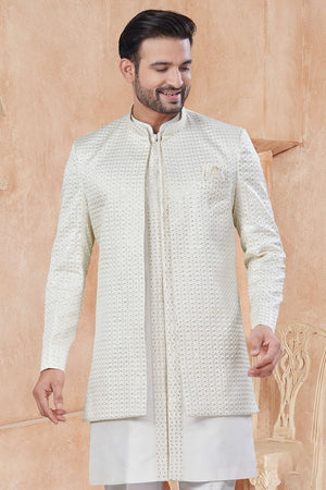 White Sequin with Embroidered Silk Kurta Pyjama Set