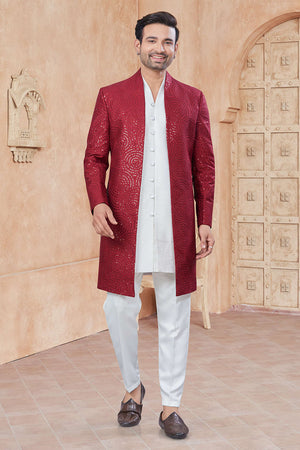 Multi-Color Sequin with Embroidered Silk Kurta Pyjama Set