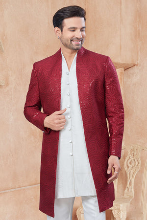 Multi-Color Sequin with Embroidered Silk Kurta Pyjama Set