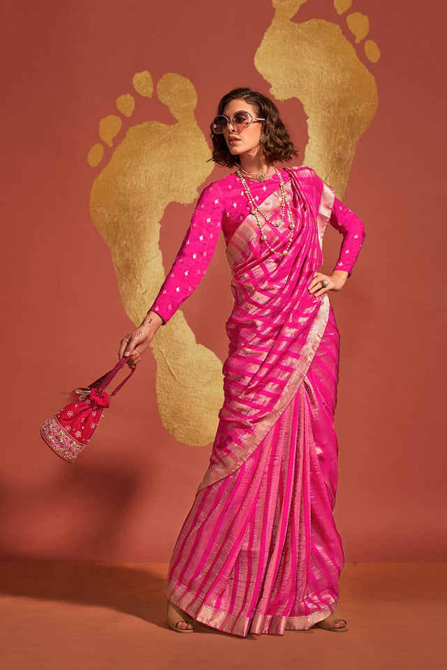 Ksatsuma Pink Viscose Woven Saree