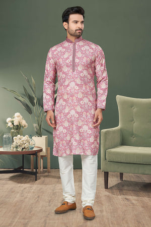 Pink Printed Cotton Kurta Pyjama Set