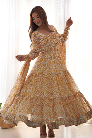 Yellow Georgette Traditional Full Sleeves Anarkali Suit Set