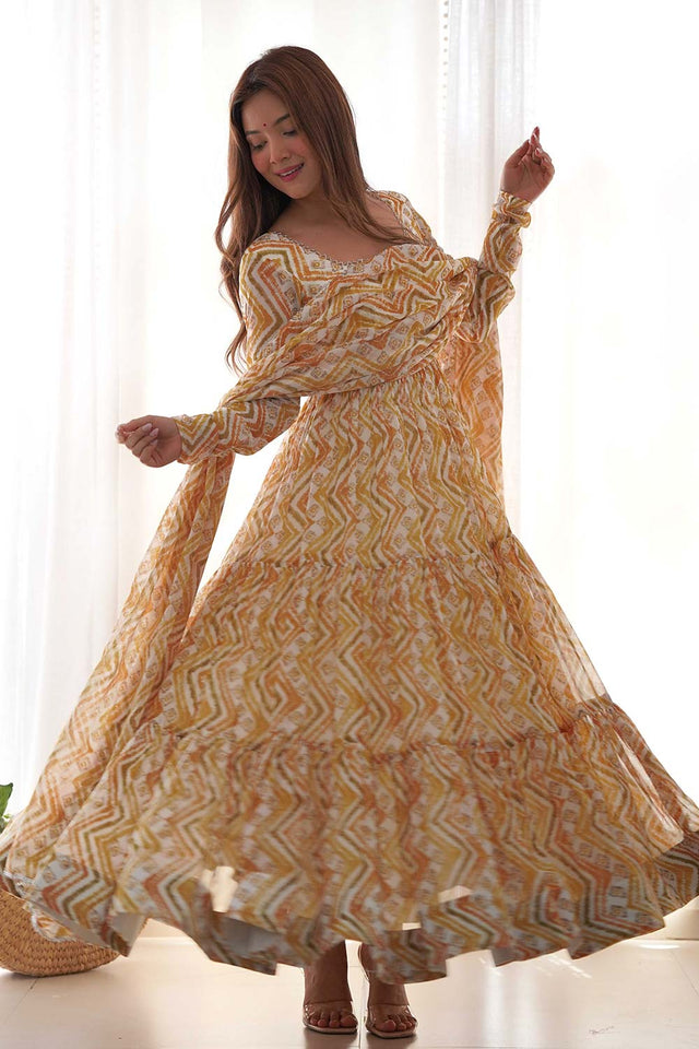 Yellow Georgette Traditional Full Sleeves Anarkali Suit Set