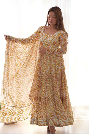 Yellow Georgette Traditional Full Sleeves Anarkali Suit Set
