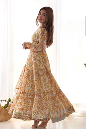 Yellow Georgette Traditional Full Sleeves Anarkali Suit Set