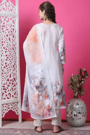 Beige Cotton Digital Printed Kurti Pant Set
