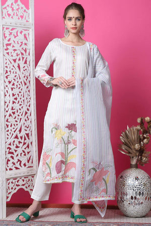 Off White Cotton Digital Printed Kurti Pant Set