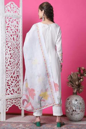 Off White Cotton Digital Printed Kurti Pant Set