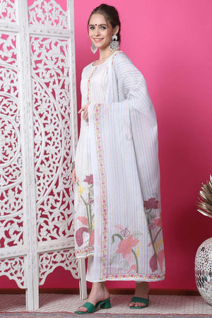 Off White Cotton Digital Printed Kurti Pant Set