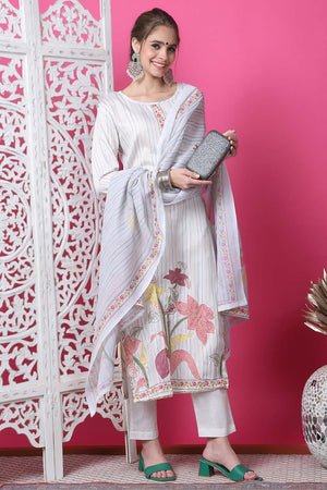 Off White Cotton Digital Printed Kurti Pant Set