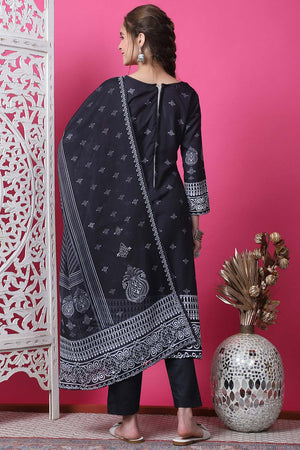 Black Cotton Digital Printed Kurti Pant Set