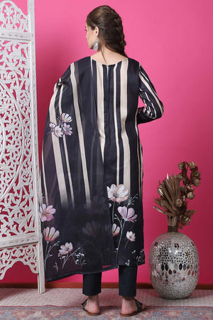 Black Cotton Digital Printed Kurti Pant Set