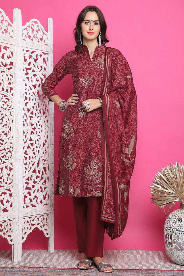 Maroon Muslin Digital Printed Kurti Pant Set