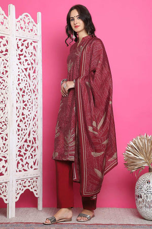 Maroon Muslin Digital Printed Kurti Pant Set