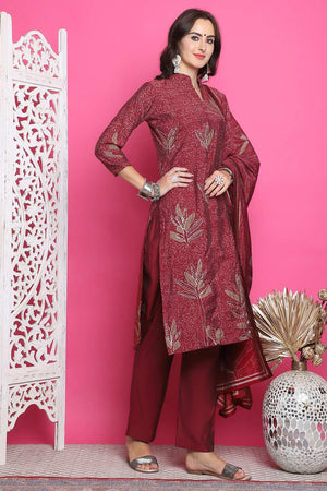 Maroon Muslin Digital Printed Kurti Pant Set