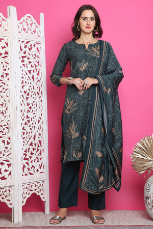 Green Muslin Digital Printed Kurti Pant Set