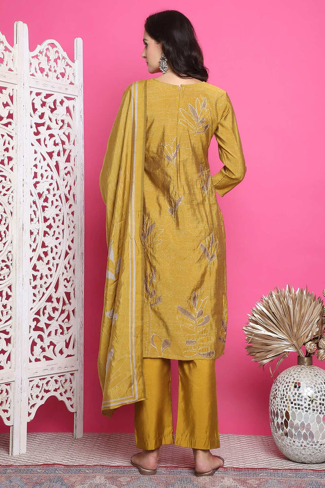 Mustard Muslin Digital Printed Kurti Pant Set