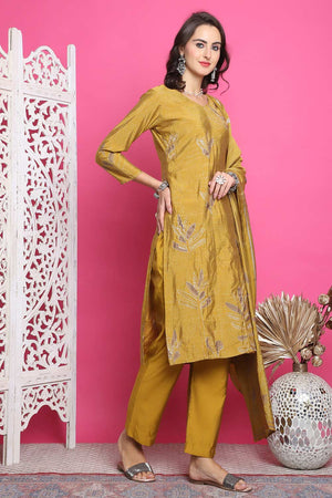 Mustard Muslin Digital Printed Kurti Pant Set