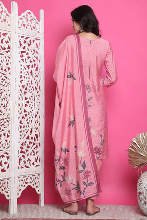Pink Muslin Digital Printed Kurti Pant Set