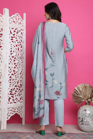 Grey Muslin Digital Printed Kurti Pant Set
