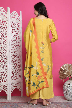 Yellow Muslin Digital Printed Kurti Pant Set