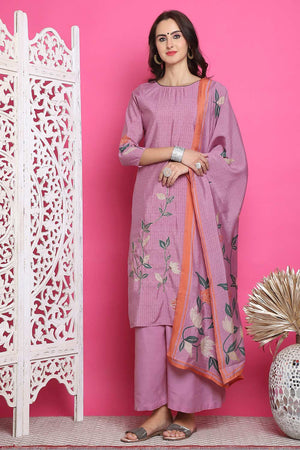 Purple Muslin Digital Printed Kurti Pant Set