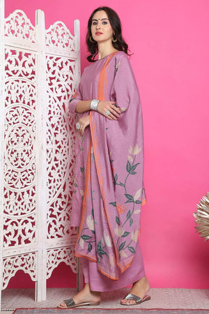 Purple Muslin Digital Printed Kurti Pant Set