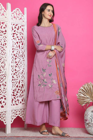 Purple Muslin Digital Printed Kurti Pant Set