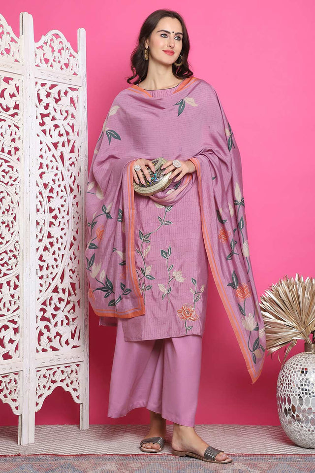 Purple Muslin Digital Printed Kurti Pant Set