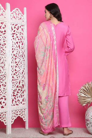 Pink Muslin Embroidered Kurti Pant Set