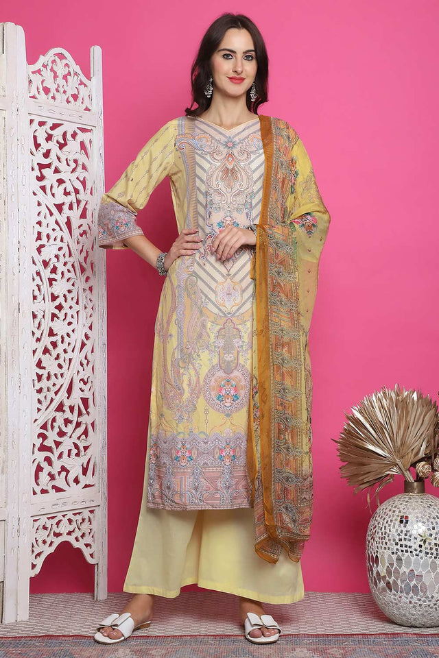 Yellow Satin Digital Printed Palazzo Suit Set