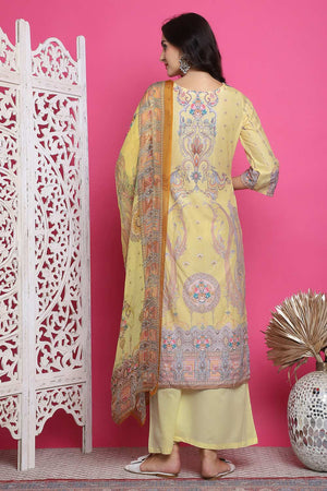 Yellow Satin Digital Printed Palazzo Suit Set
