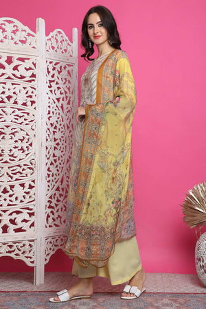 Yellow Satin Digital Printed Palazzo Suit Set