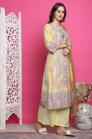 Yellow Satin Digital Printed Palazzo Suit Set
