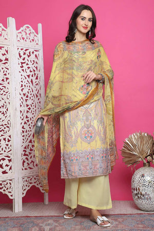 Yellow Satin Digital Printed Palazzo Suit Set