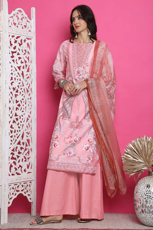 Pink Satin Digital Printed Palazzo Suit Set