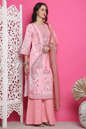 Pink Satin Digital Printed Palazzo Suit Set