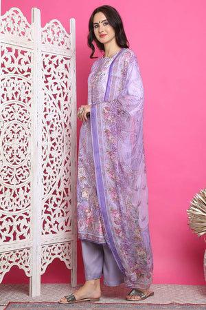 Lavender Satin Digital Printed Palazzo Suit Set